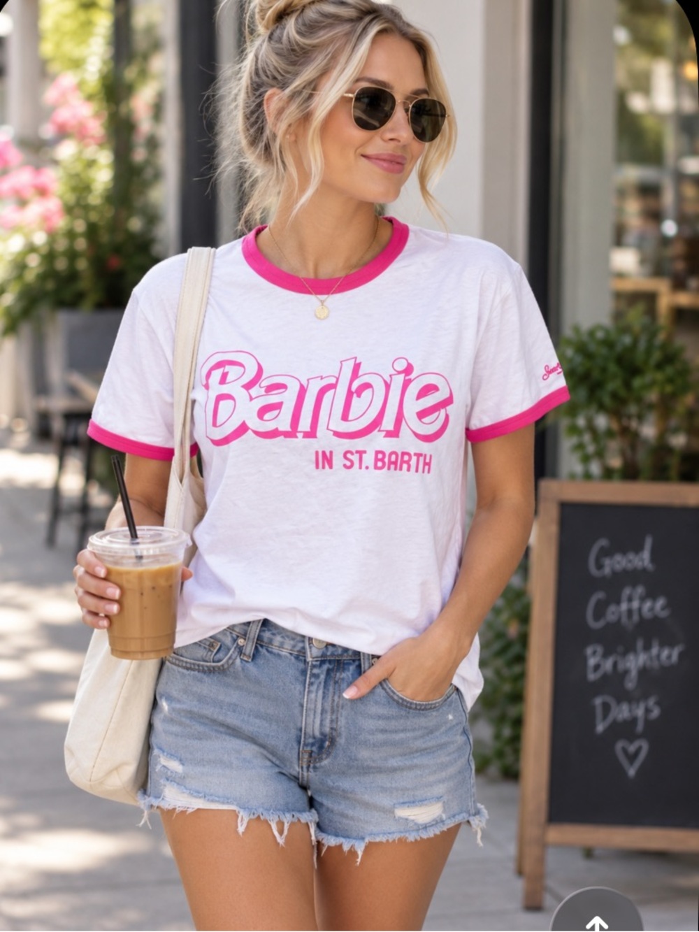 MC2 Saint Barth x Barbie’s White Pink 100% Cotton Ringer T-Shirt Size Sz XS NWT
